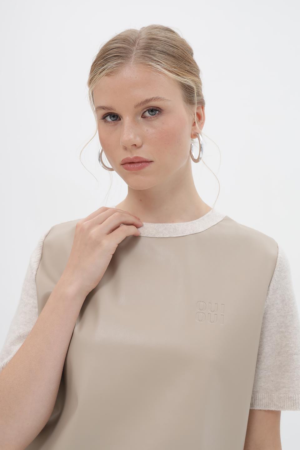 Пуловер Oui комбинированный бежевый