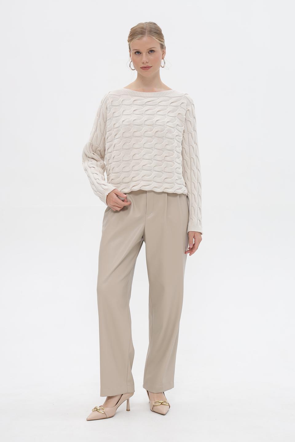 Пуловер Oui с косами бежевый