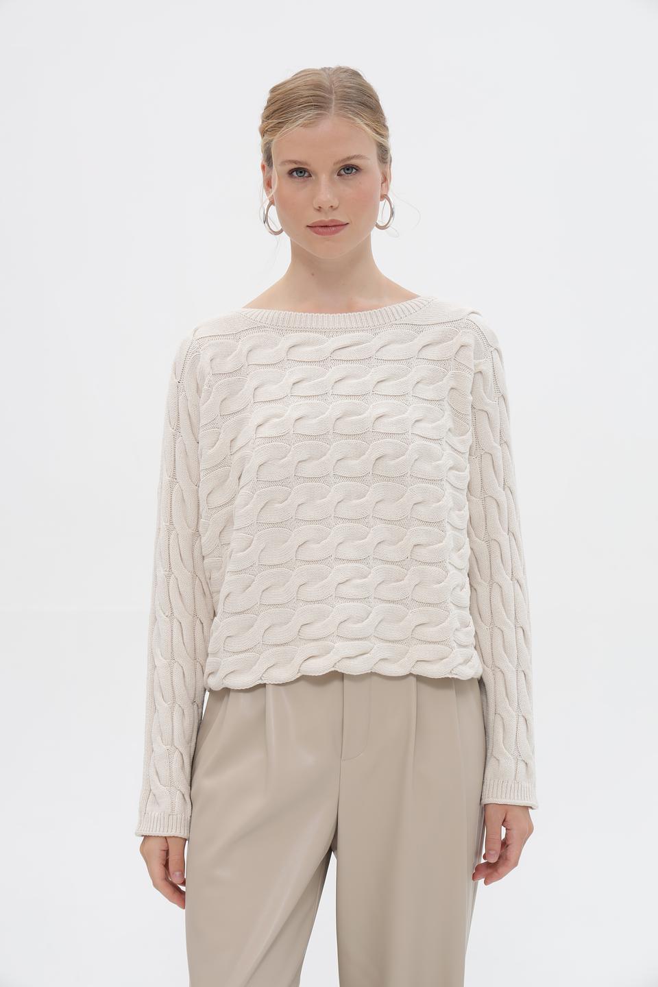 Пуловер Oui с косами бежевый