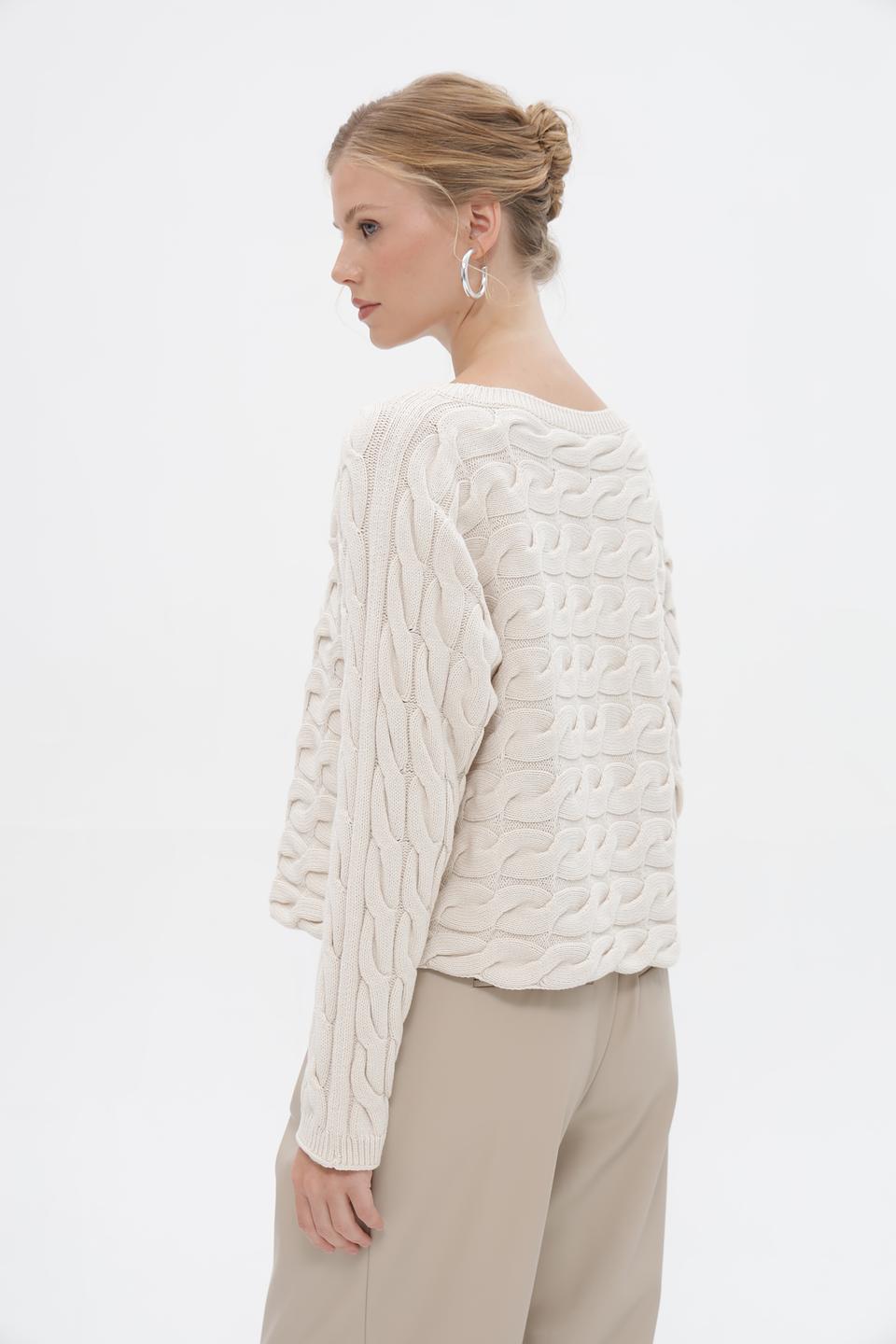 Пуловер Oui с косами бежевый