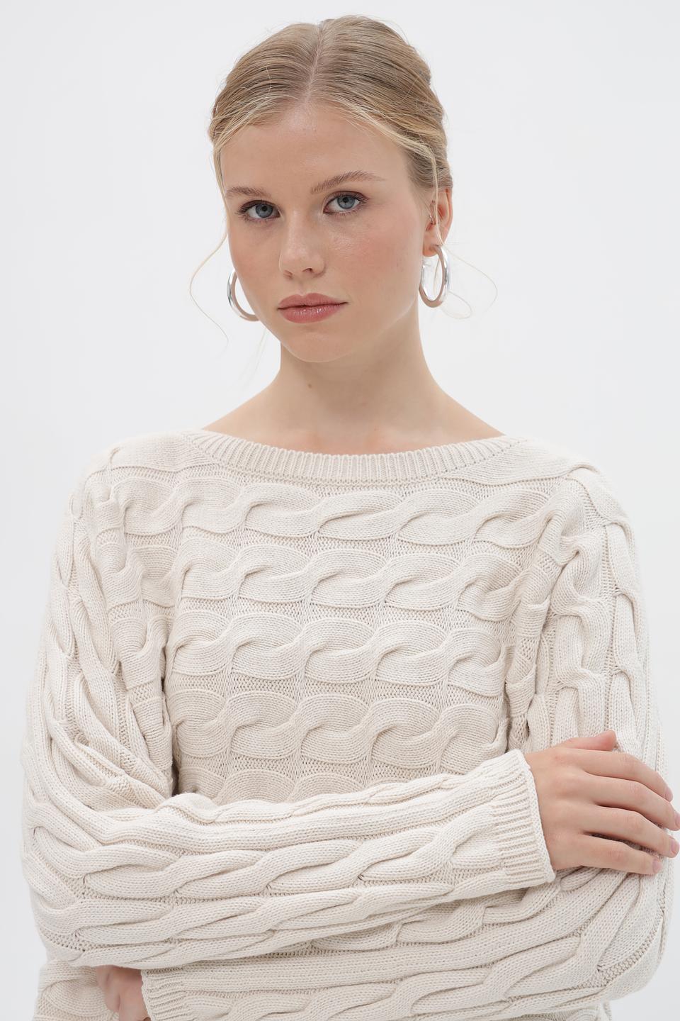 Пуловер Oui с косами бежевый