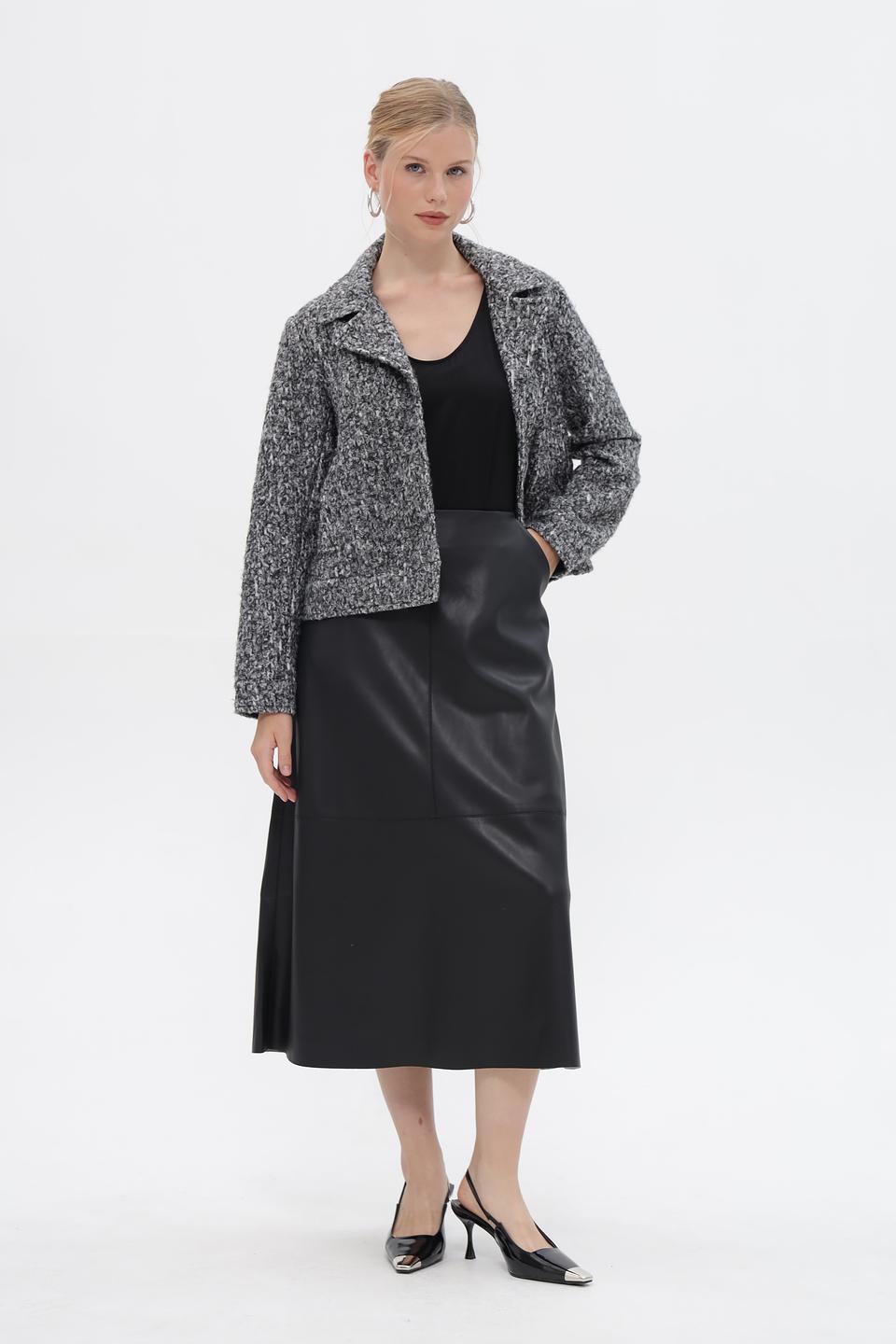 Юбка Lecomte кожаная чёрная миди