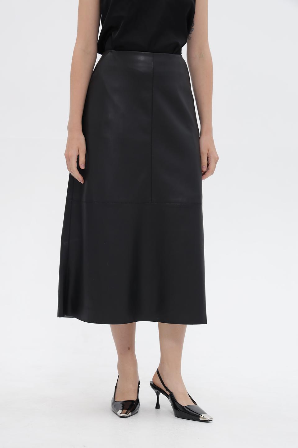 Юбка Lecomte кожаная чёрная миди