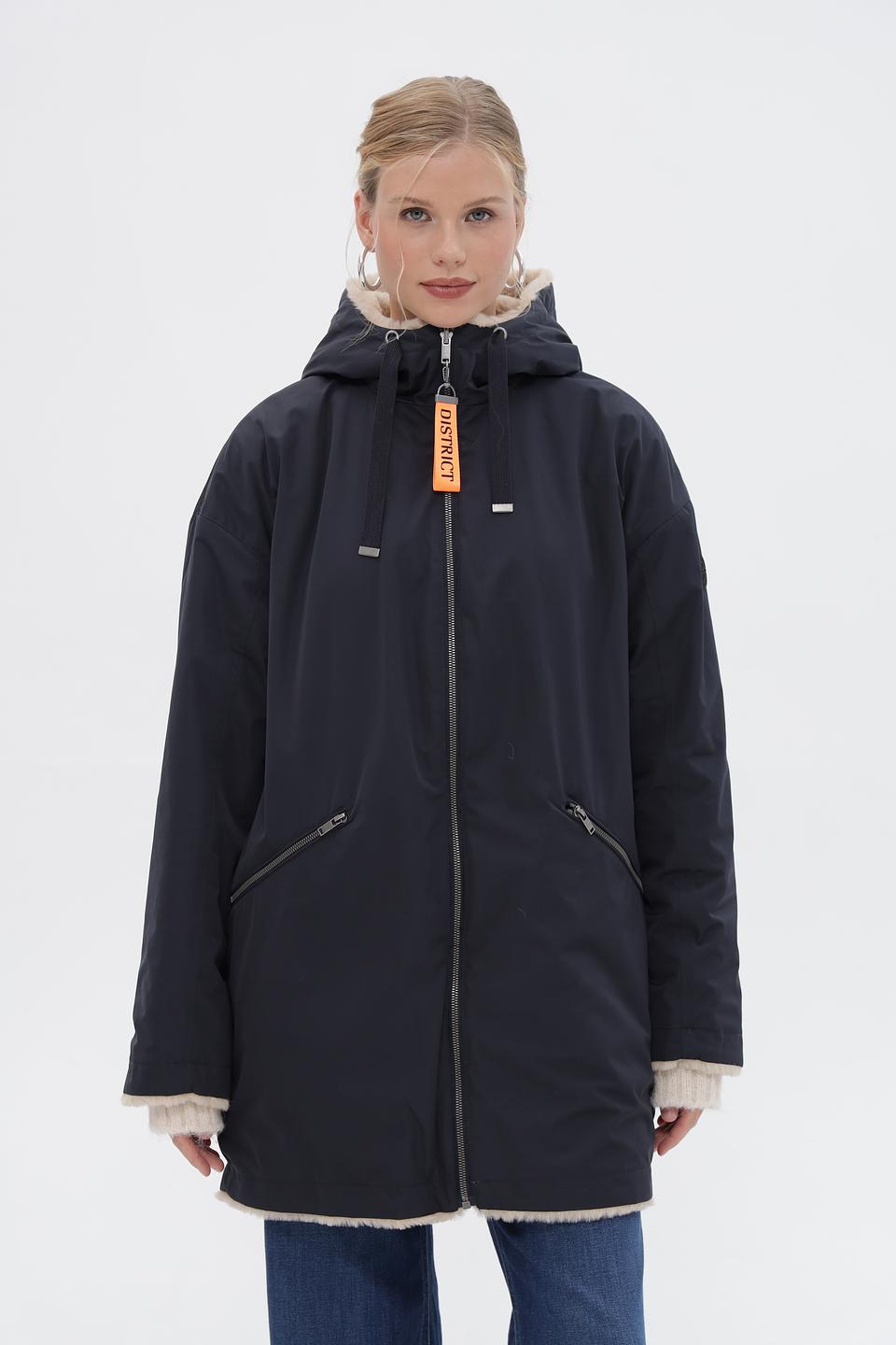 Пальто District с капюшоном бежевое