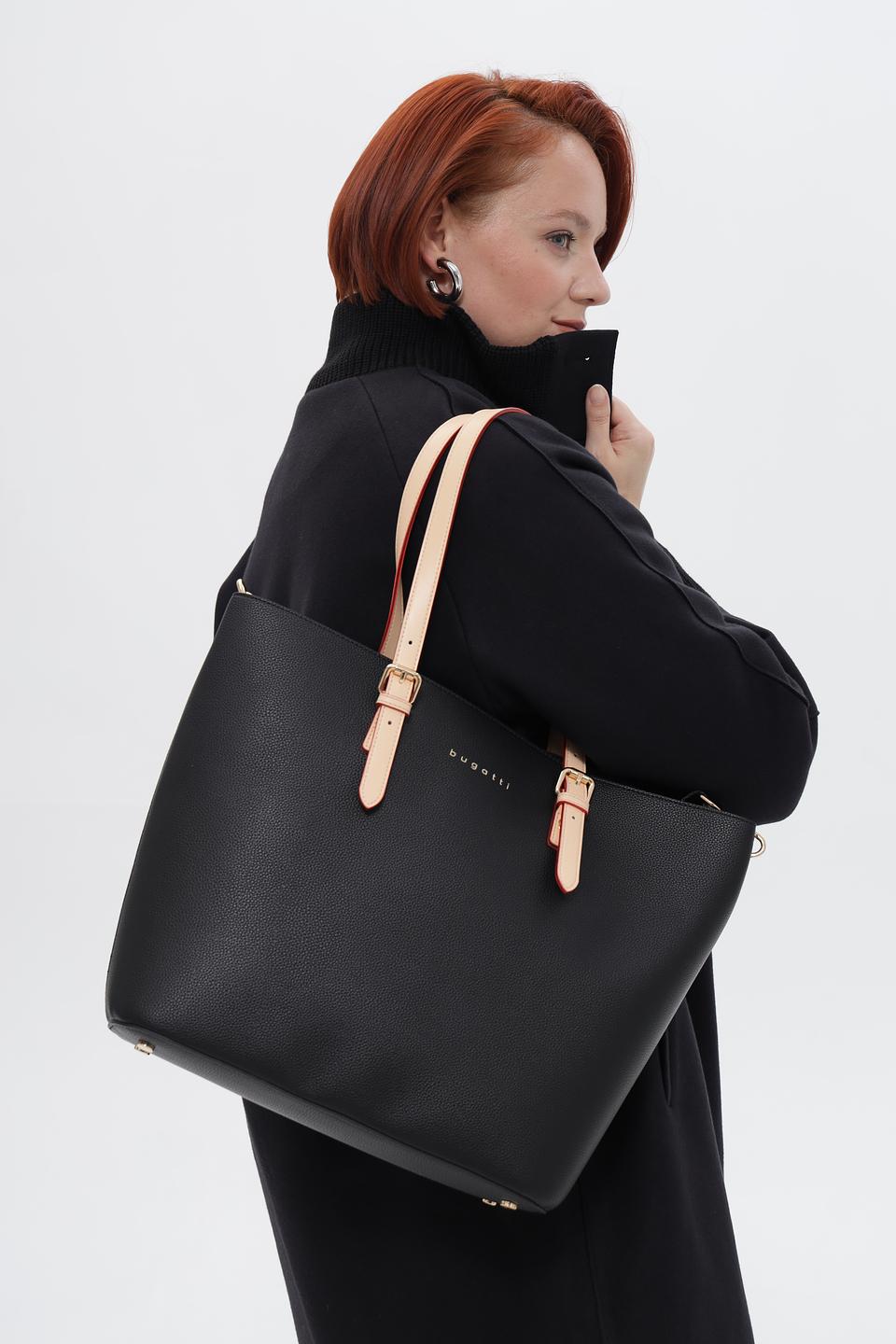 Сумка Bugatti черная с розовыми ручками