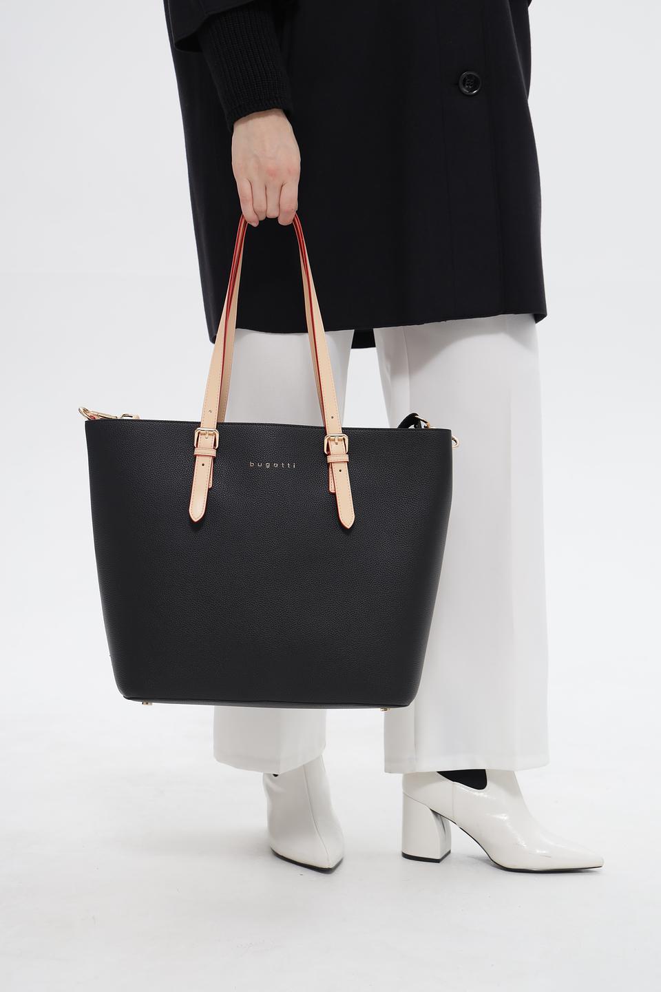 Сумка Bugatti черная с розовыми ручками