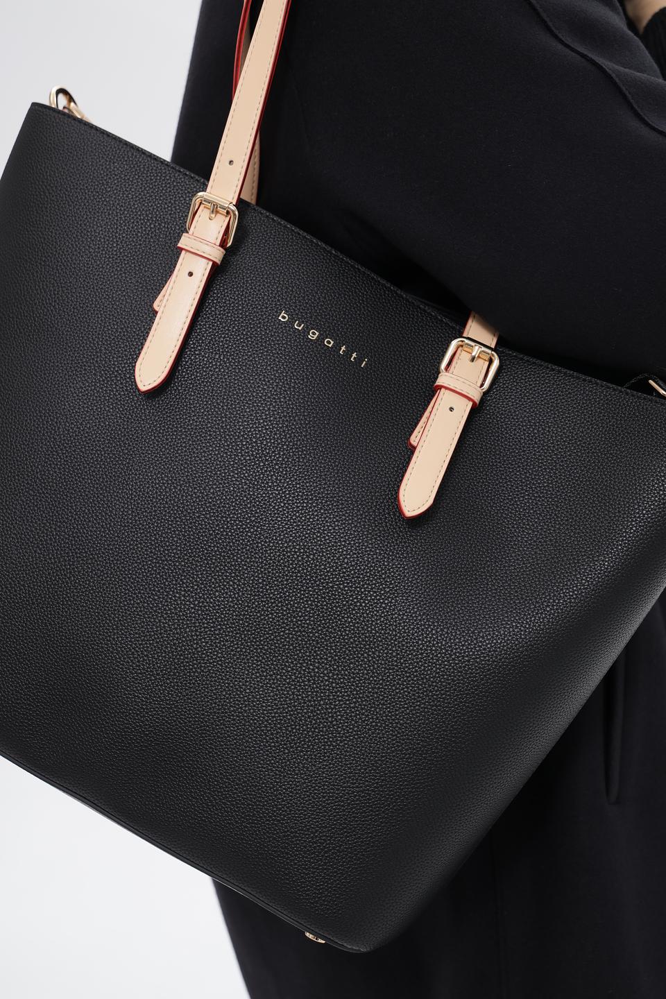Сумка Bugatti черная с розовыми ручками