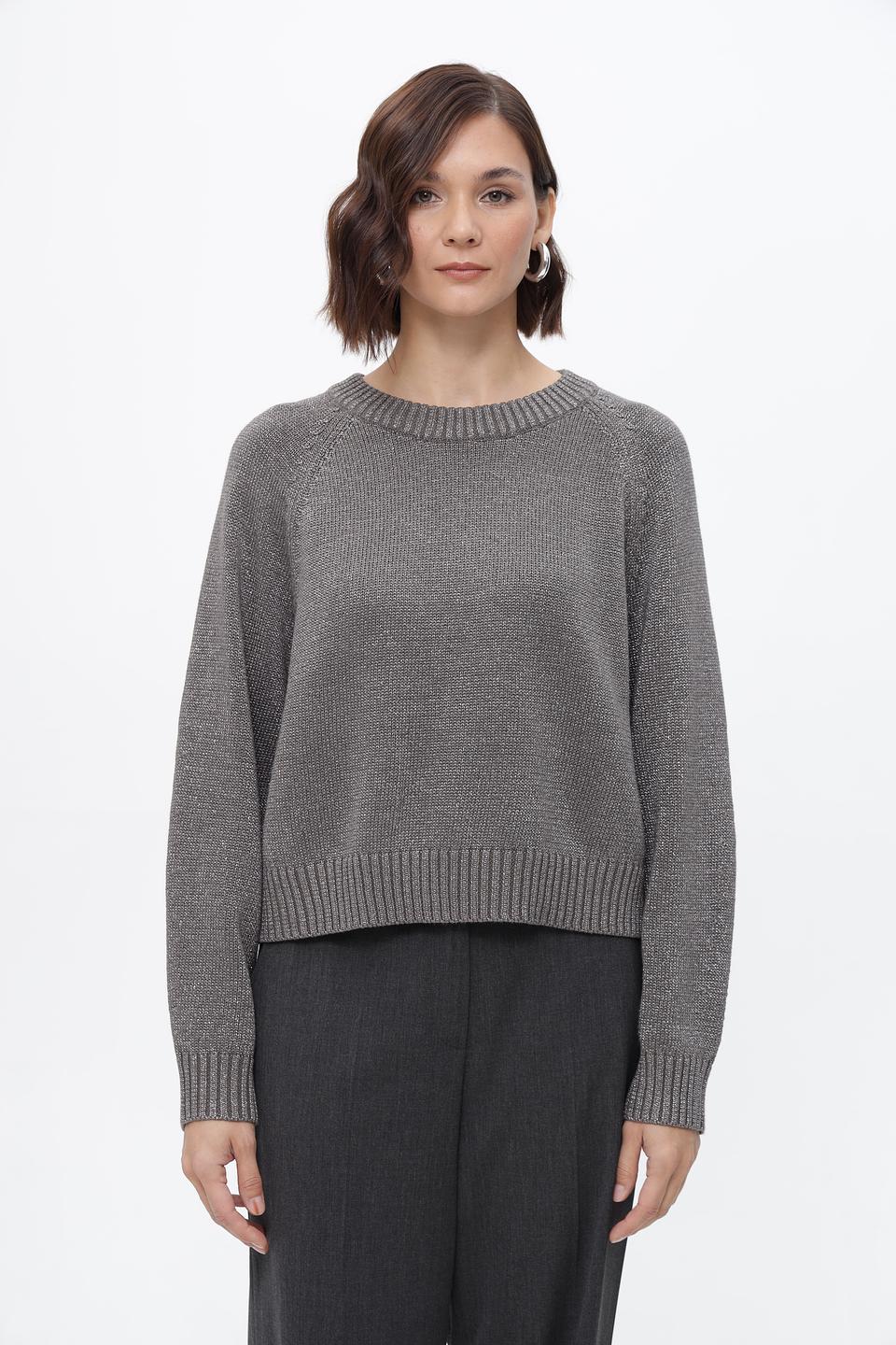 Пуловер Oui с люрексом серый