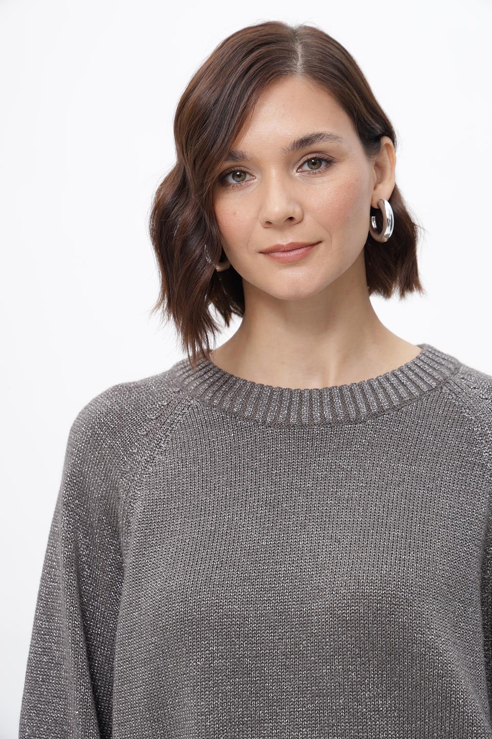 Пуловер Oui с люрексом серый