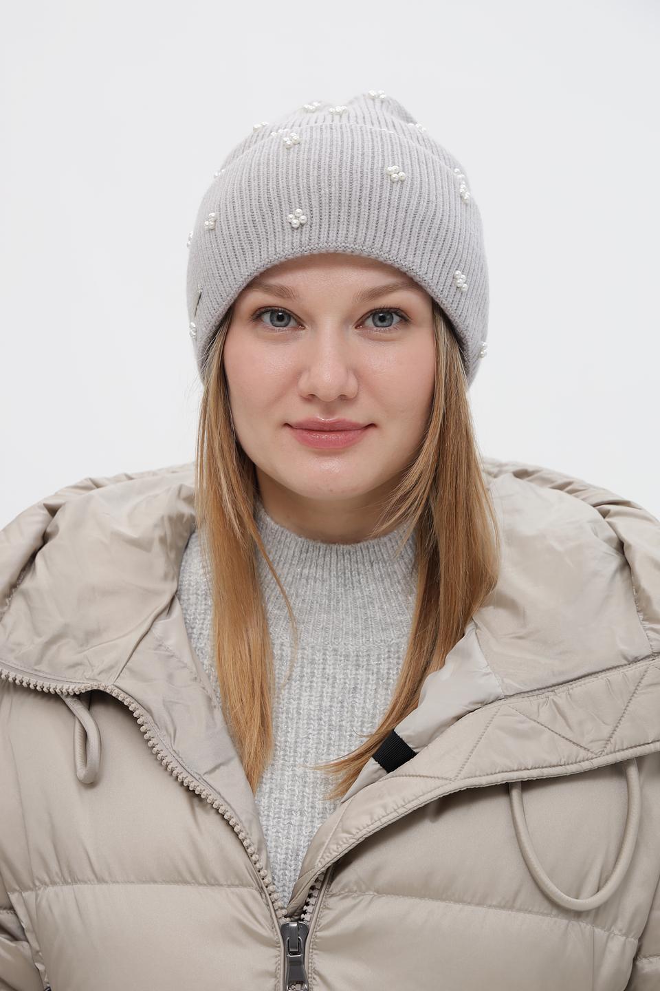 Шапка Seeberger с жемчугом серая