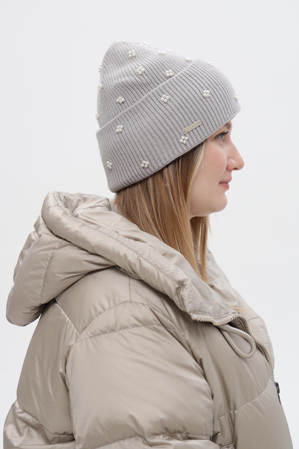 Шапка Seeberger с жемчугом серая
