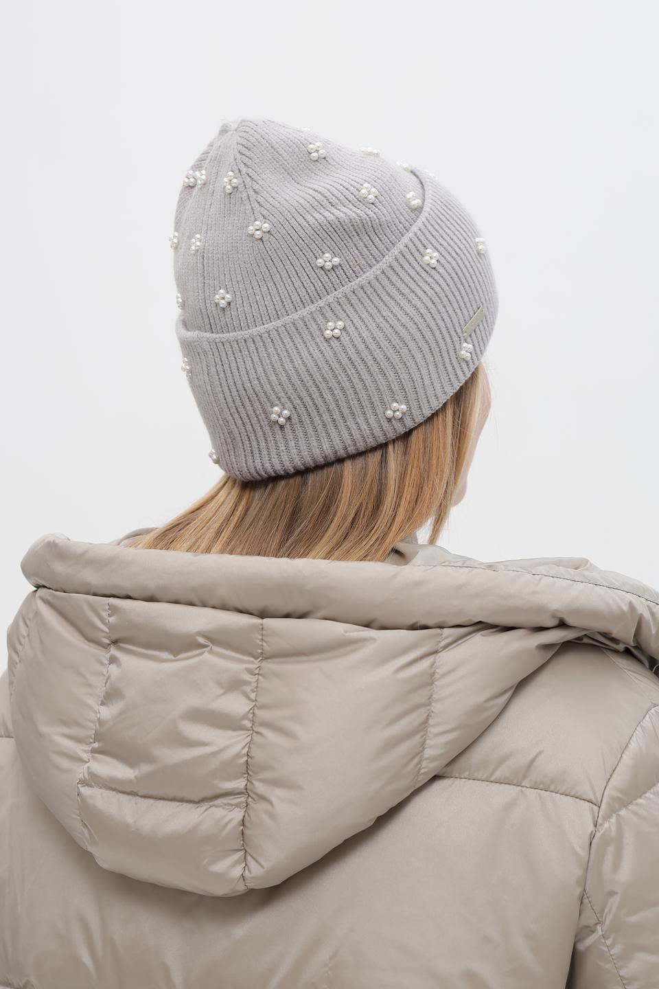 Шапка Seeberger с жемчугом серая