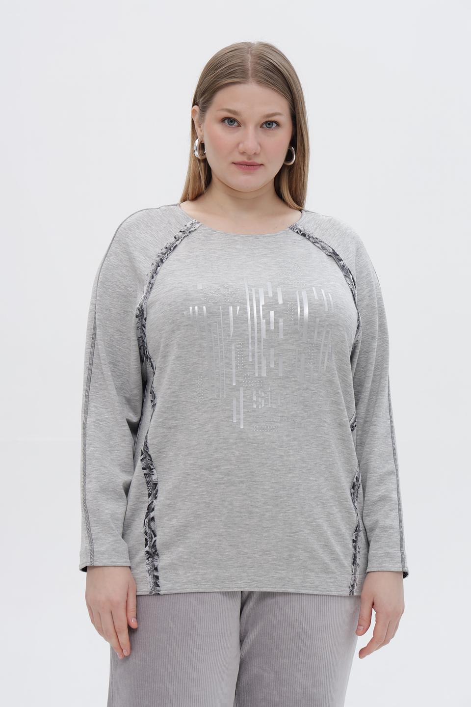 Пуловер Lebek с принтом серый