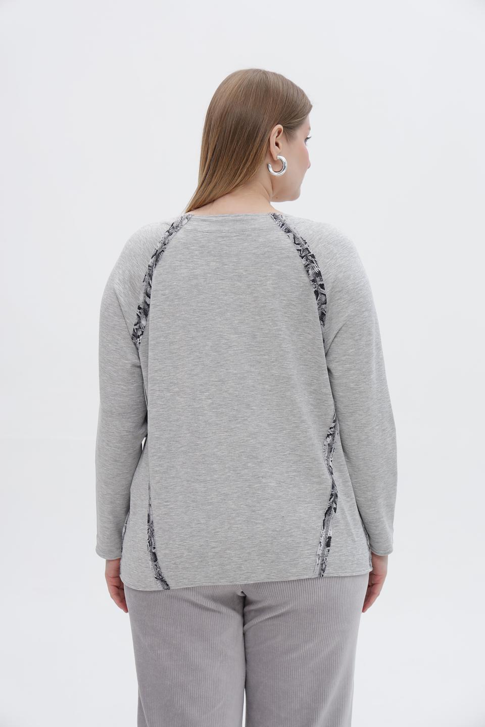 Пуловер Lebek с принтом серый