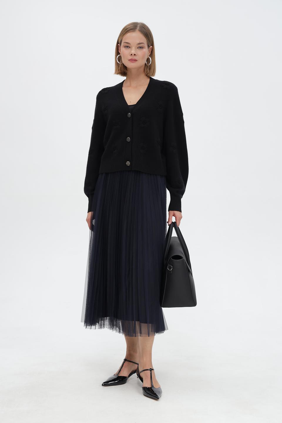 Юбка Oui плиссированная темно-синяя