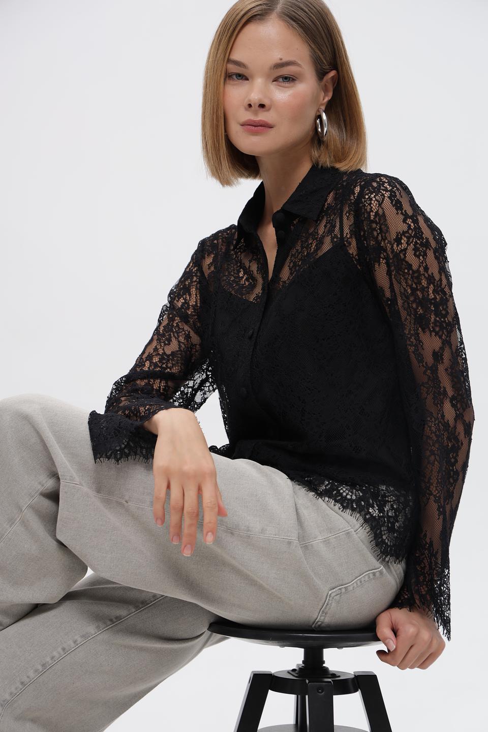 Блузка Marc Cain кружевная черная