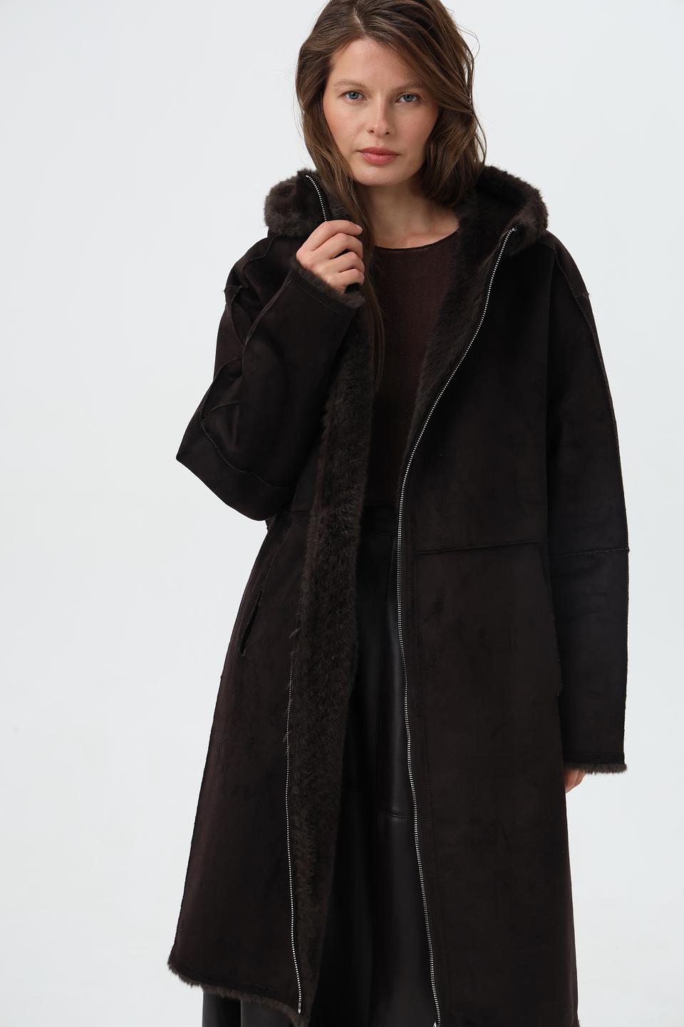 Шуба Cinque с капюшоном коричневая