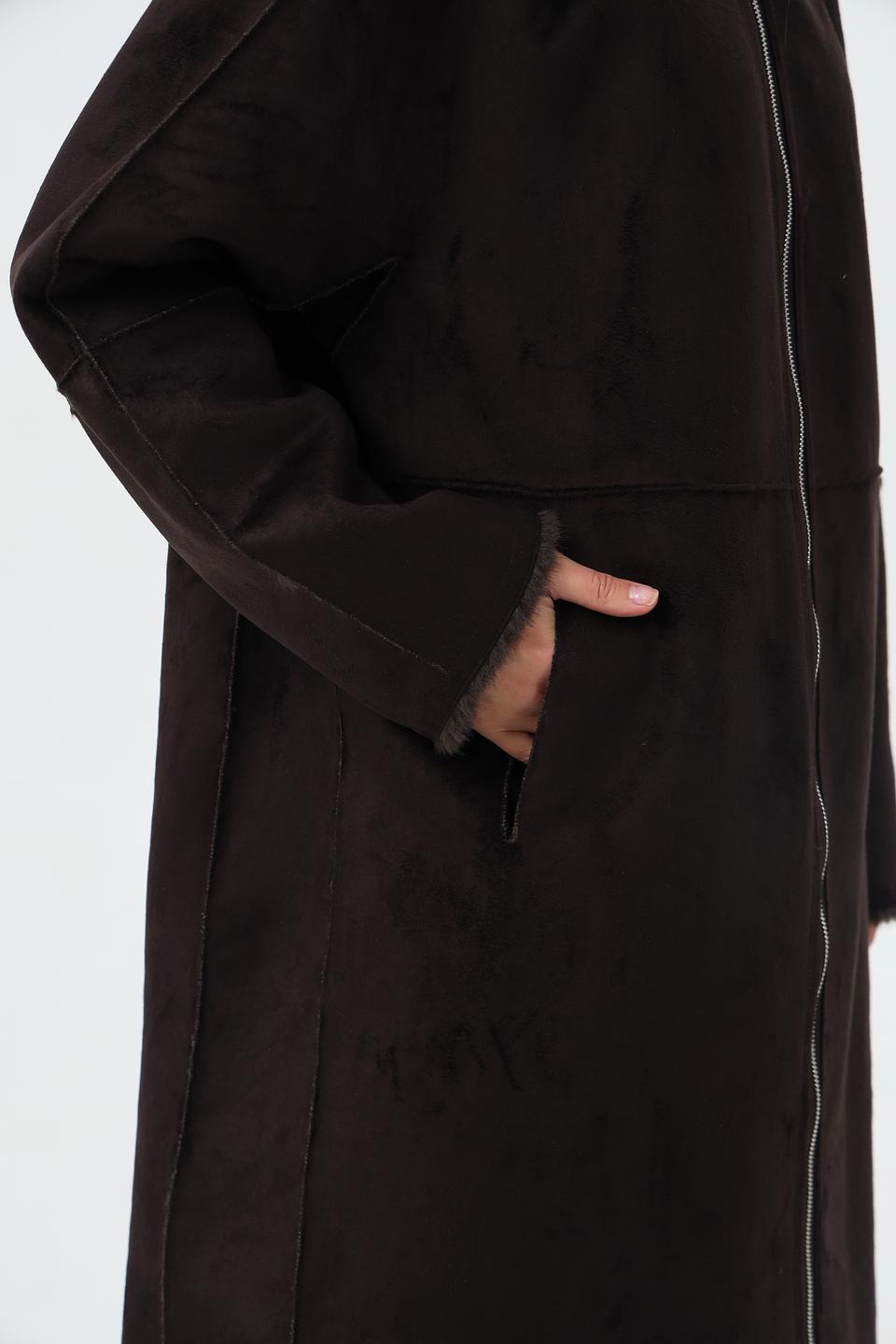 Шуба Cinque с капюшоном коричневая