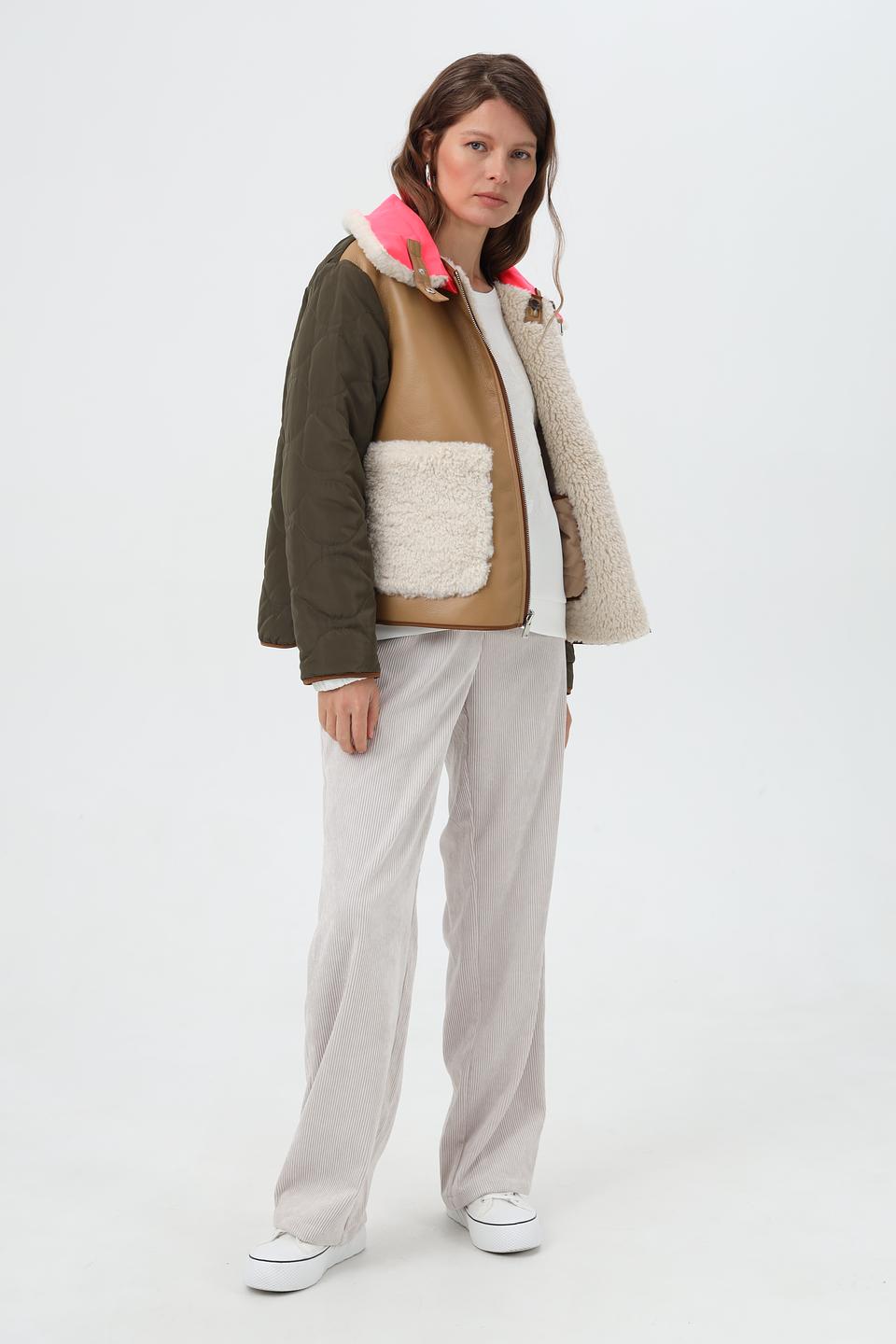 Куртка Oui комбинированная бежевая