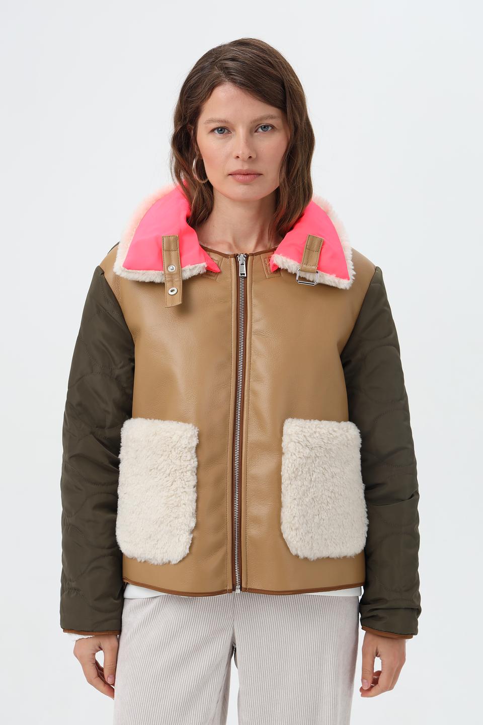 Куртка Oui комбинированная бежевая