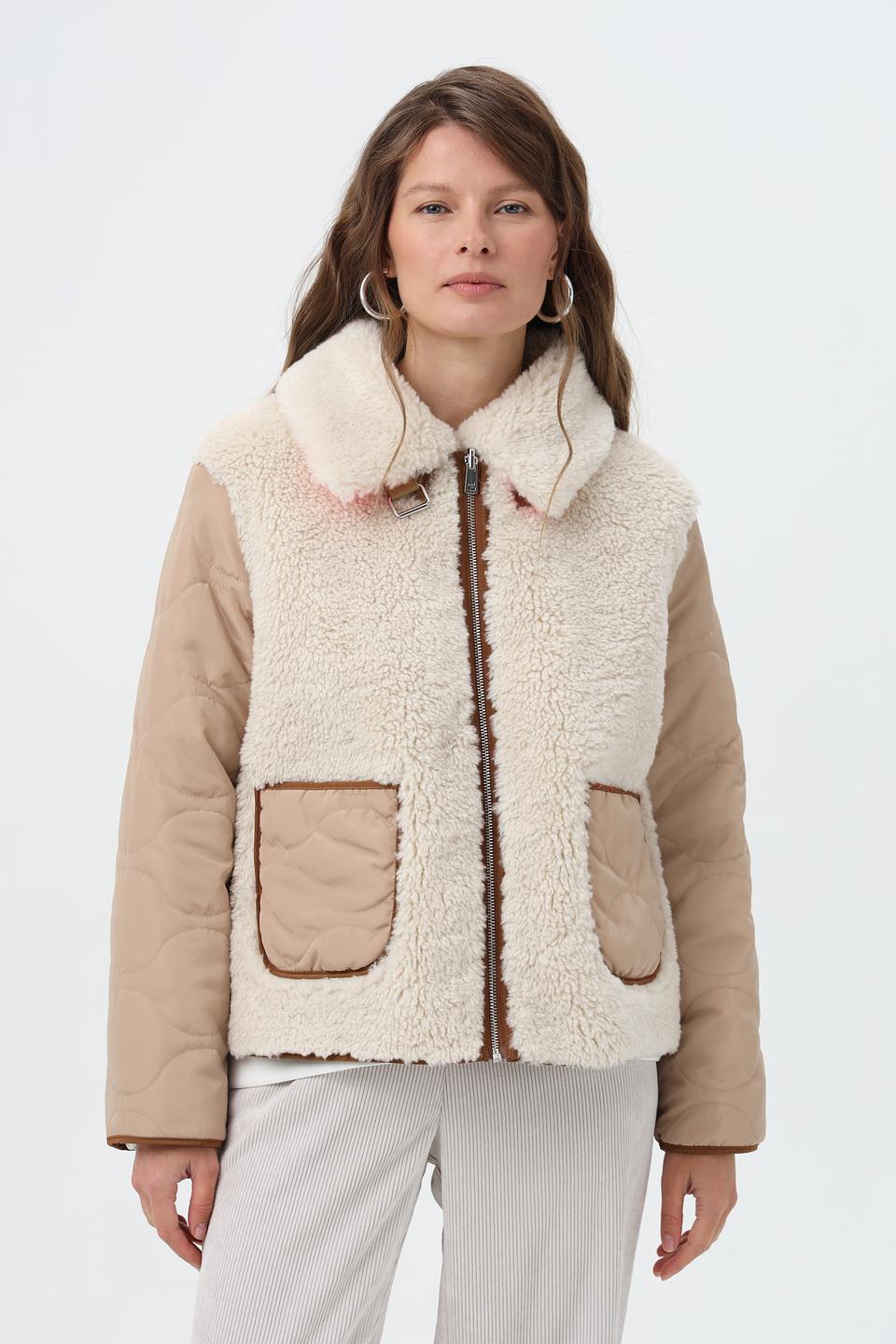 Куртка Oui комбинированная бежевая