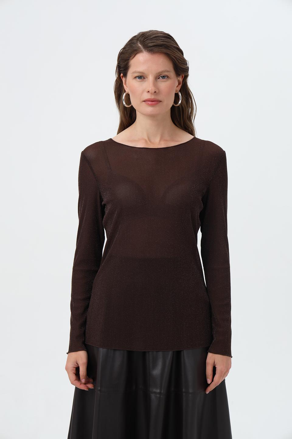 Пуловер Oui с блестками коричневый