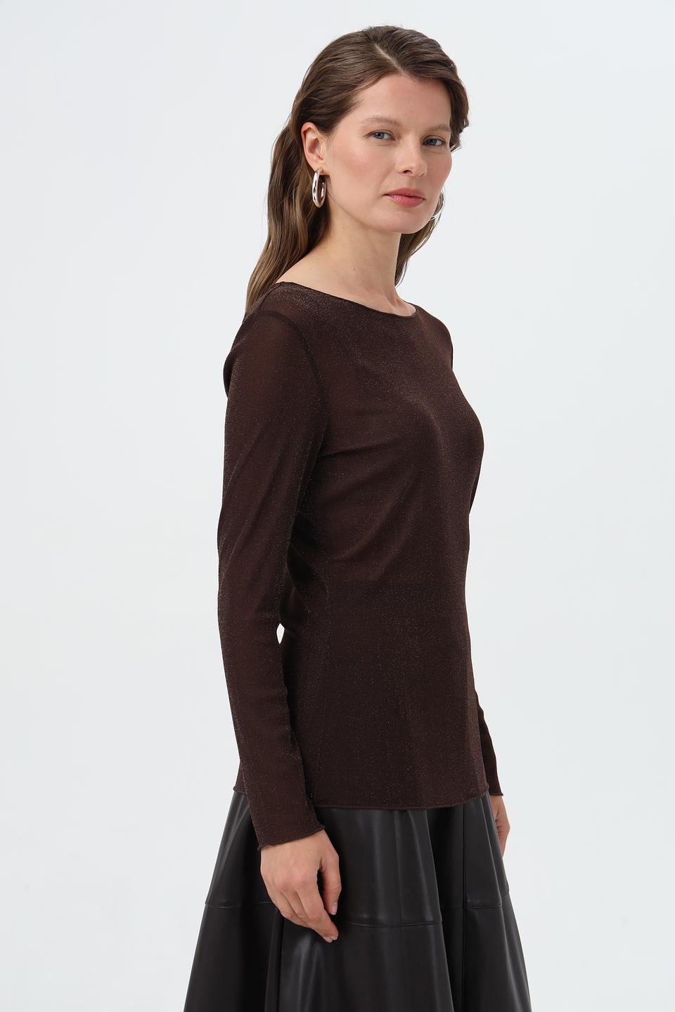 Пуловер Oui с блестками коричневый