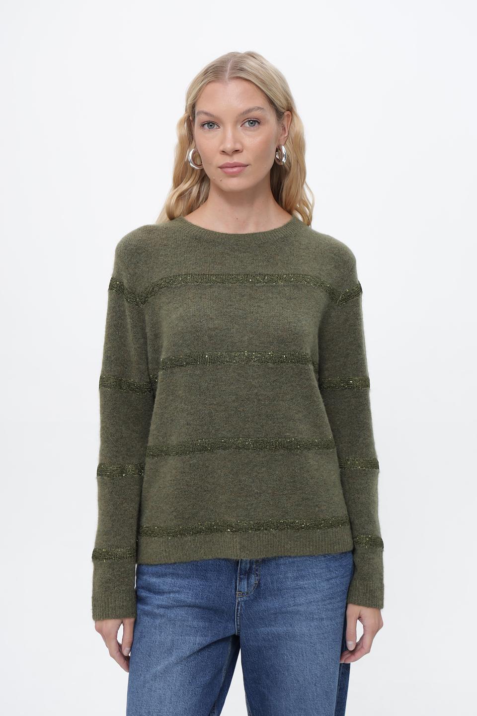 Пуловер Lecomte с пайетками оливковый