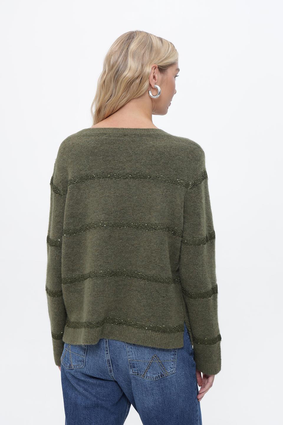 Пуловер Lecomte с пайетками оливковый