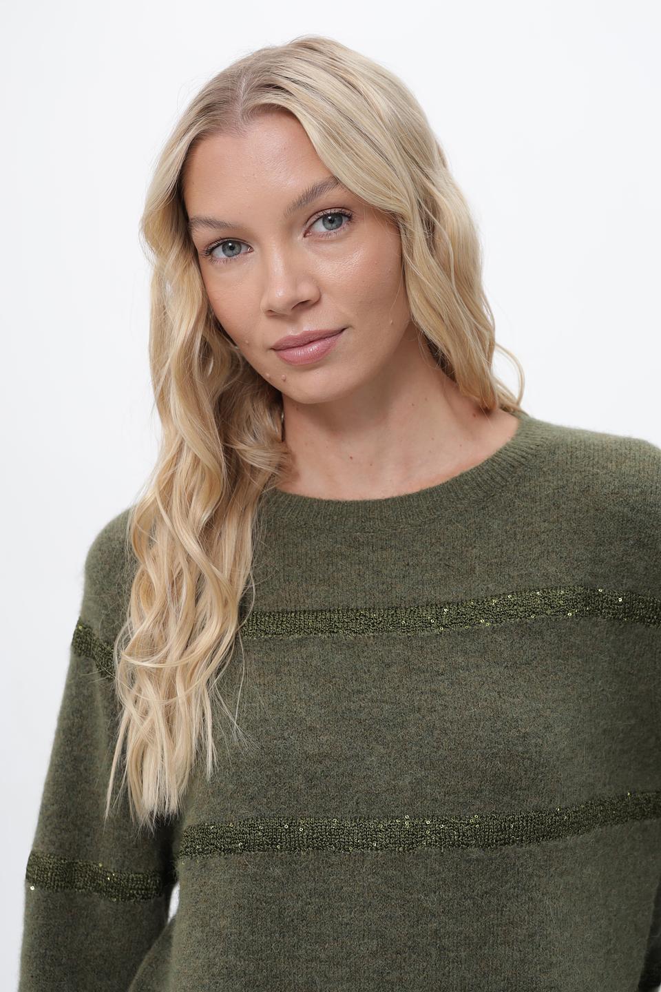 Пуловер Lecomte с пайетками оливковый