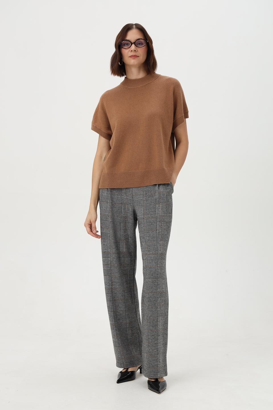 Пуловер Oui коричневый с коротким рукавом