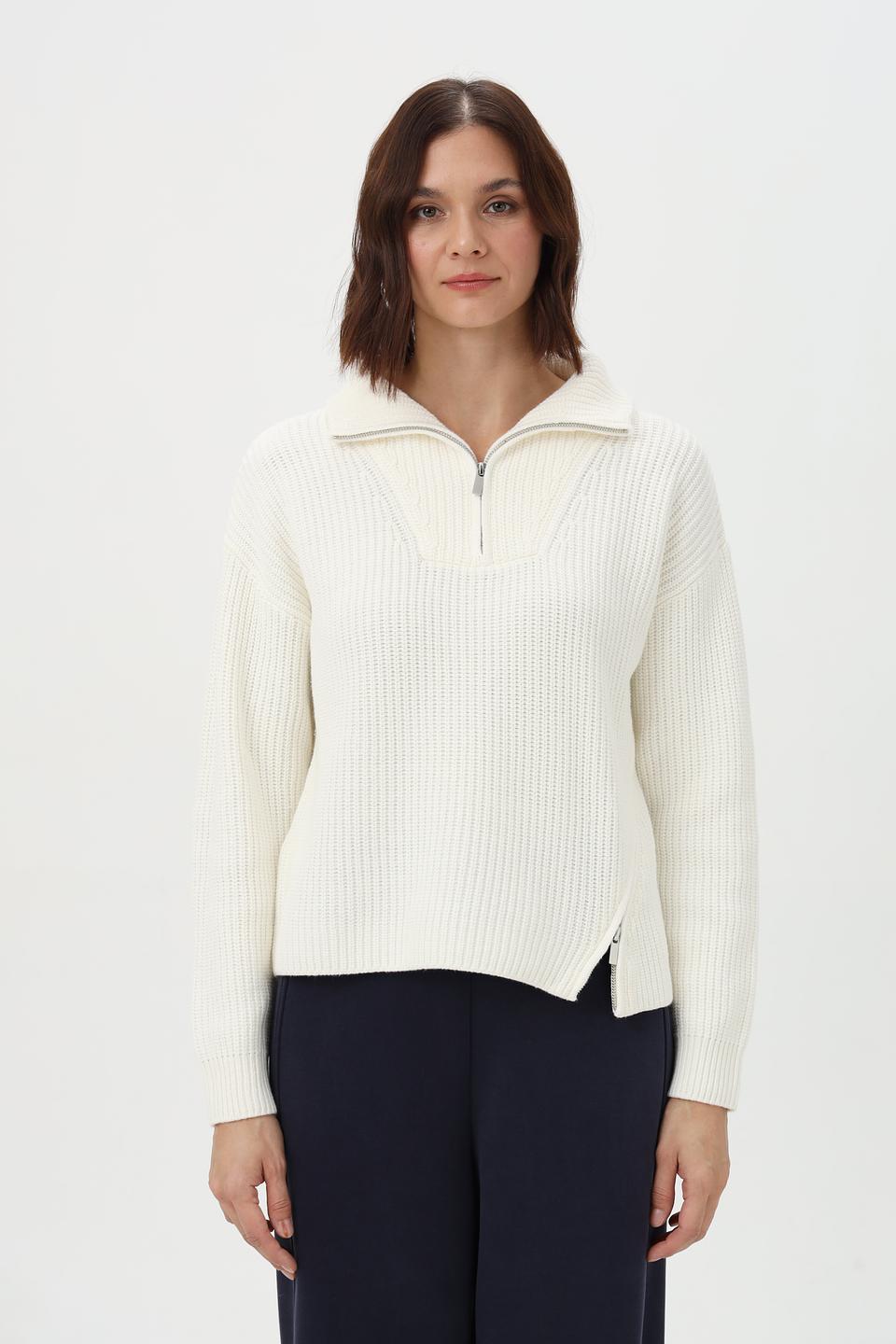 Пуловер Oui с молнией молочный