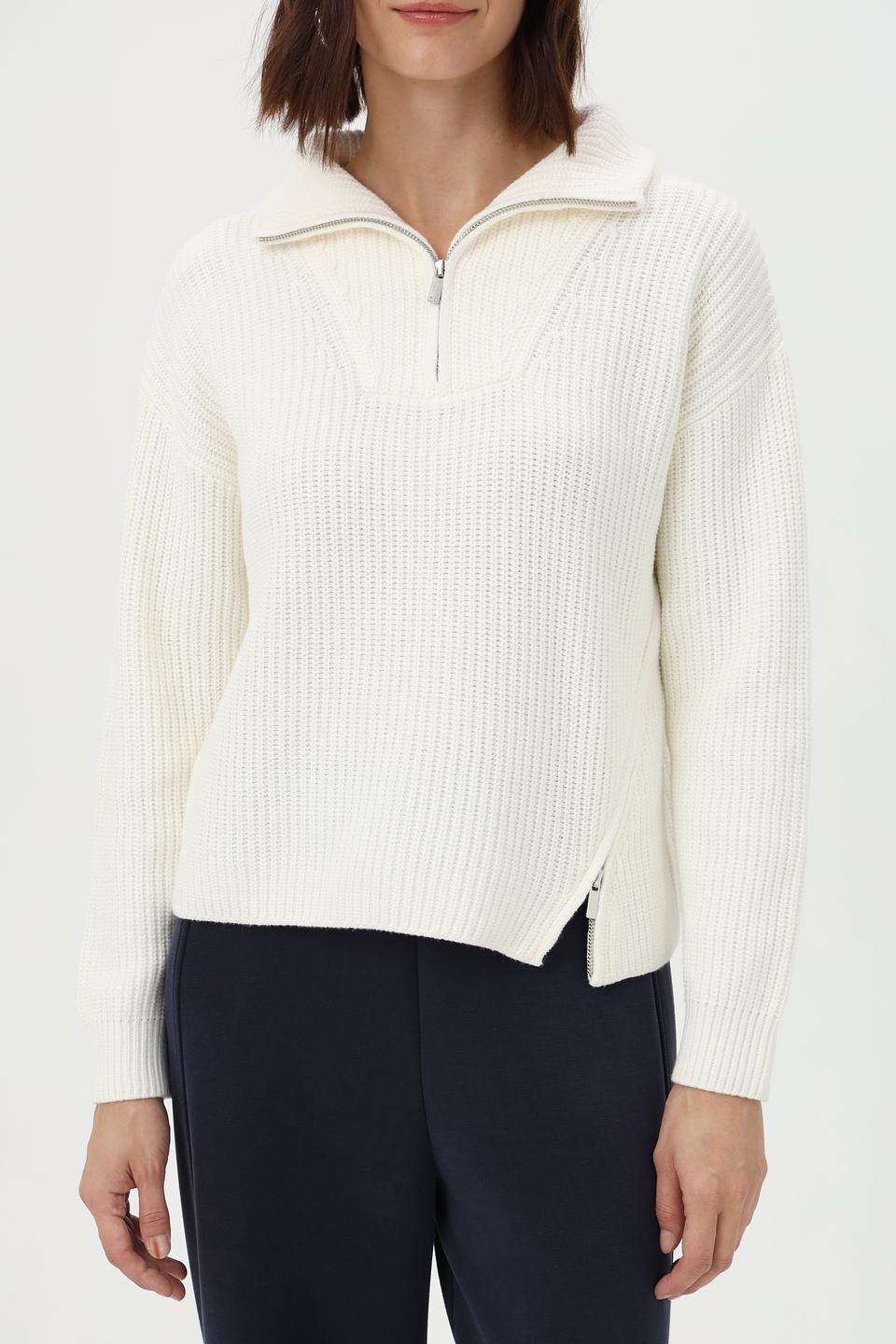 Пуловер Oui с молнией молочный