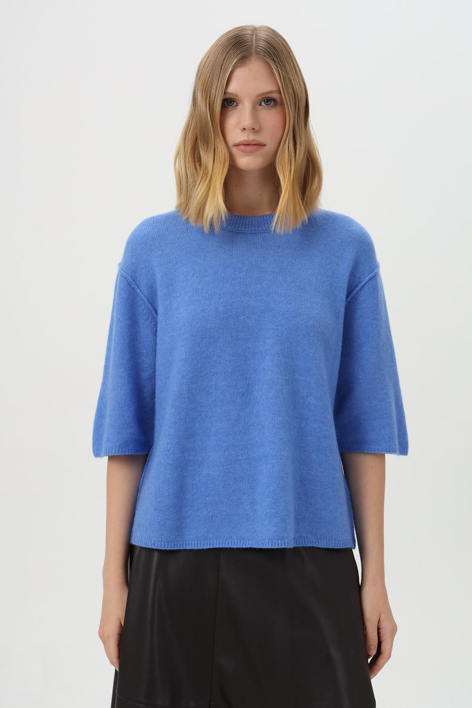 Пуловер Oui голубой с 3/4 рукавом