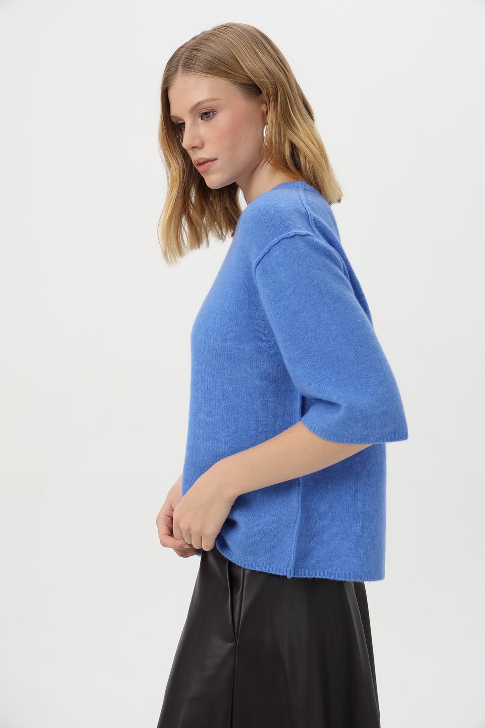 Пуловер Oui голубой с 3/4 рукавом