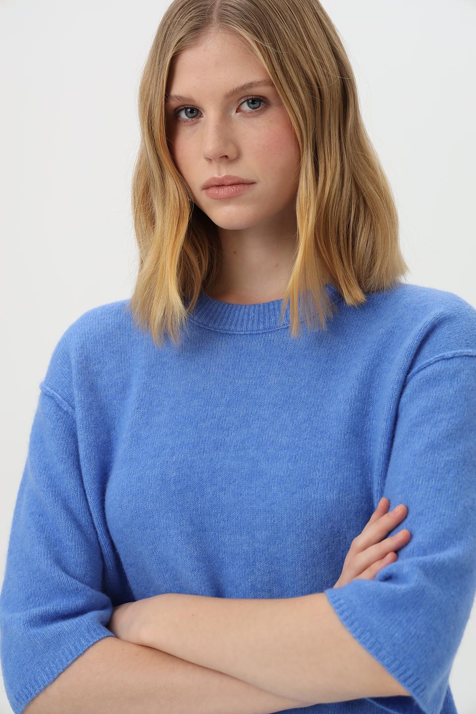 Пуловер Oui голубой с 3/4 рукавом