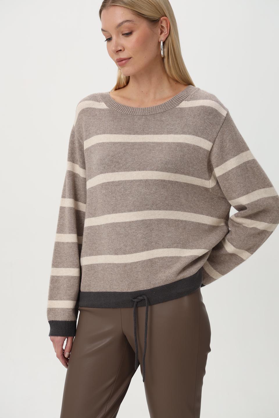 Пуловер Oui в полоску бежевый
