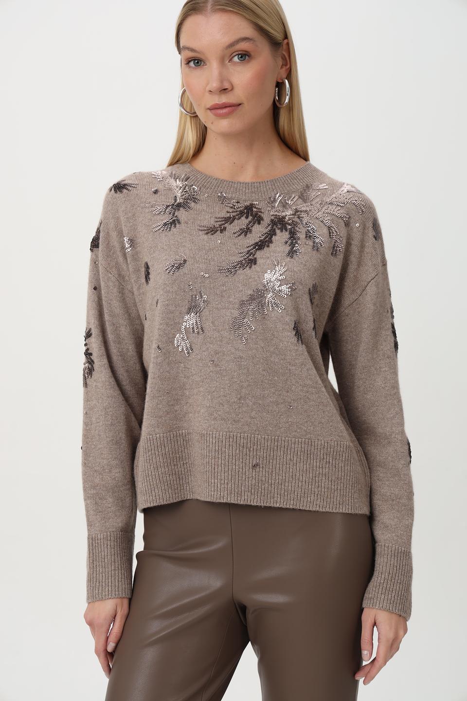 Пуловер Oui с пайетками бежевый