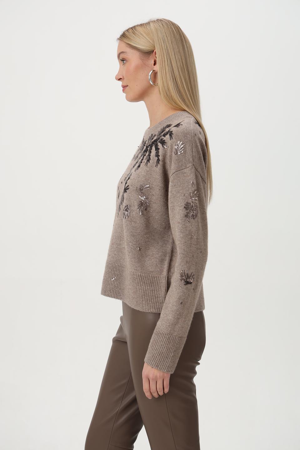 Пуловер Oui с пайетками бежевый