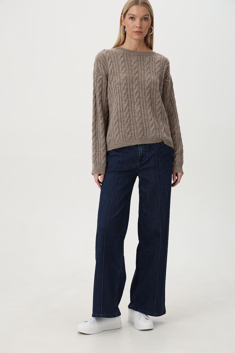 Пуловер MORE and MORE с косами бежевый