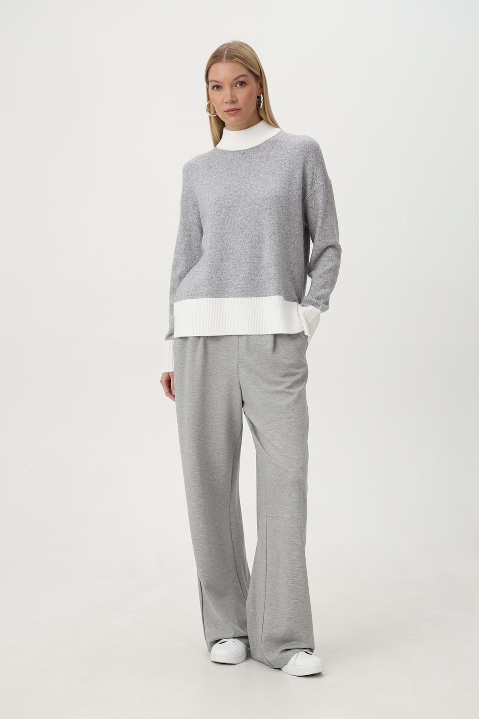 Пуловер Olsen с контрастной отделкой серый