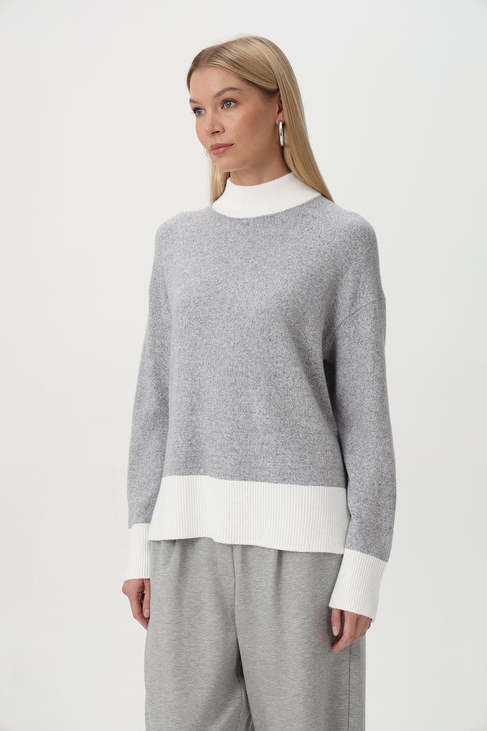Пуловер Olsen с контрастной отделкой серый