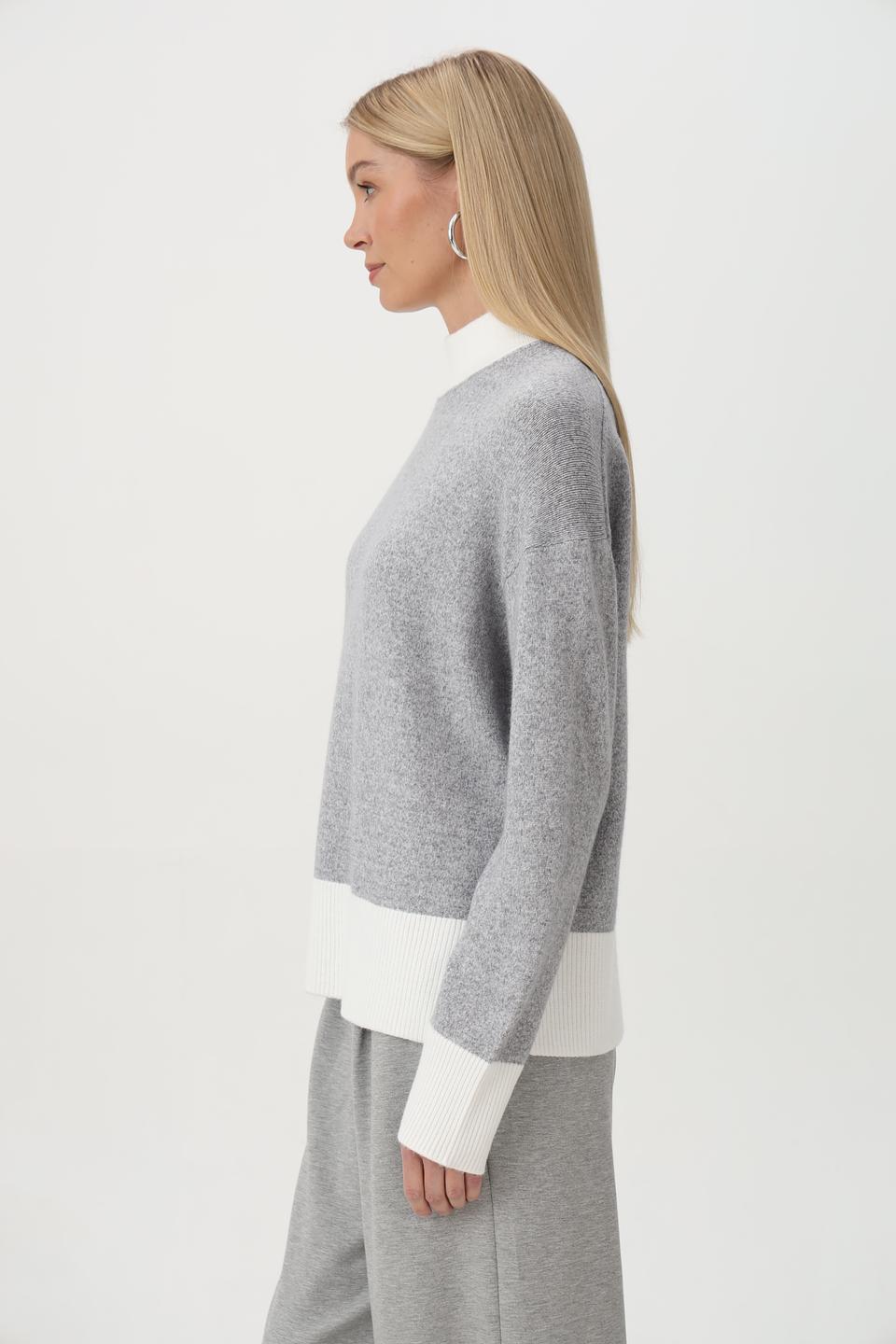 Пуловер Olsen с контрастной отделкой серый