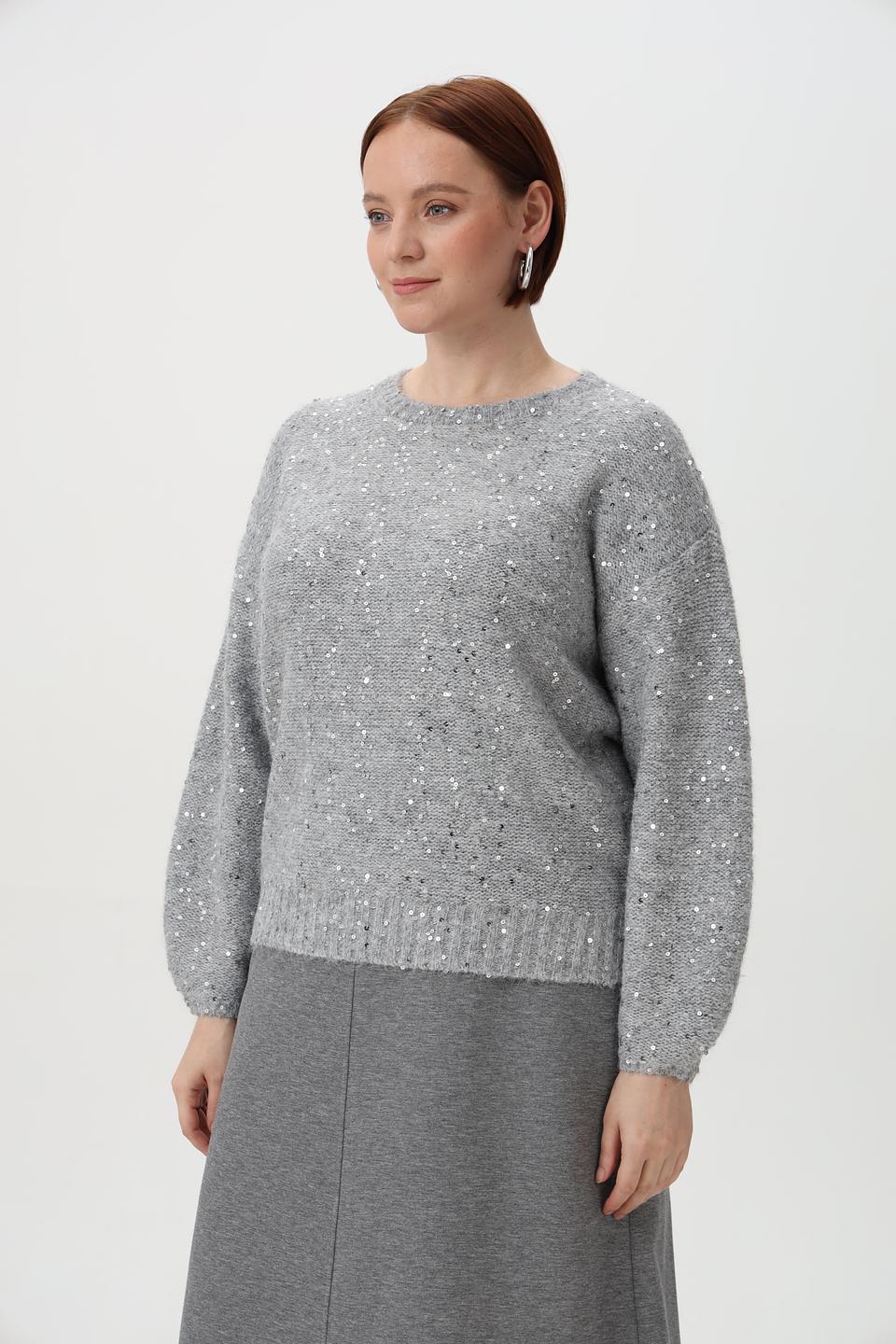 Пуловер Olsen с пайетками серый