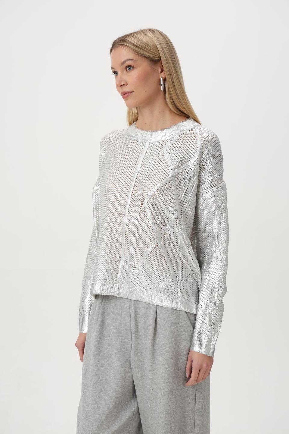 Пуловер Tuzzi серебристый с ажурным узором