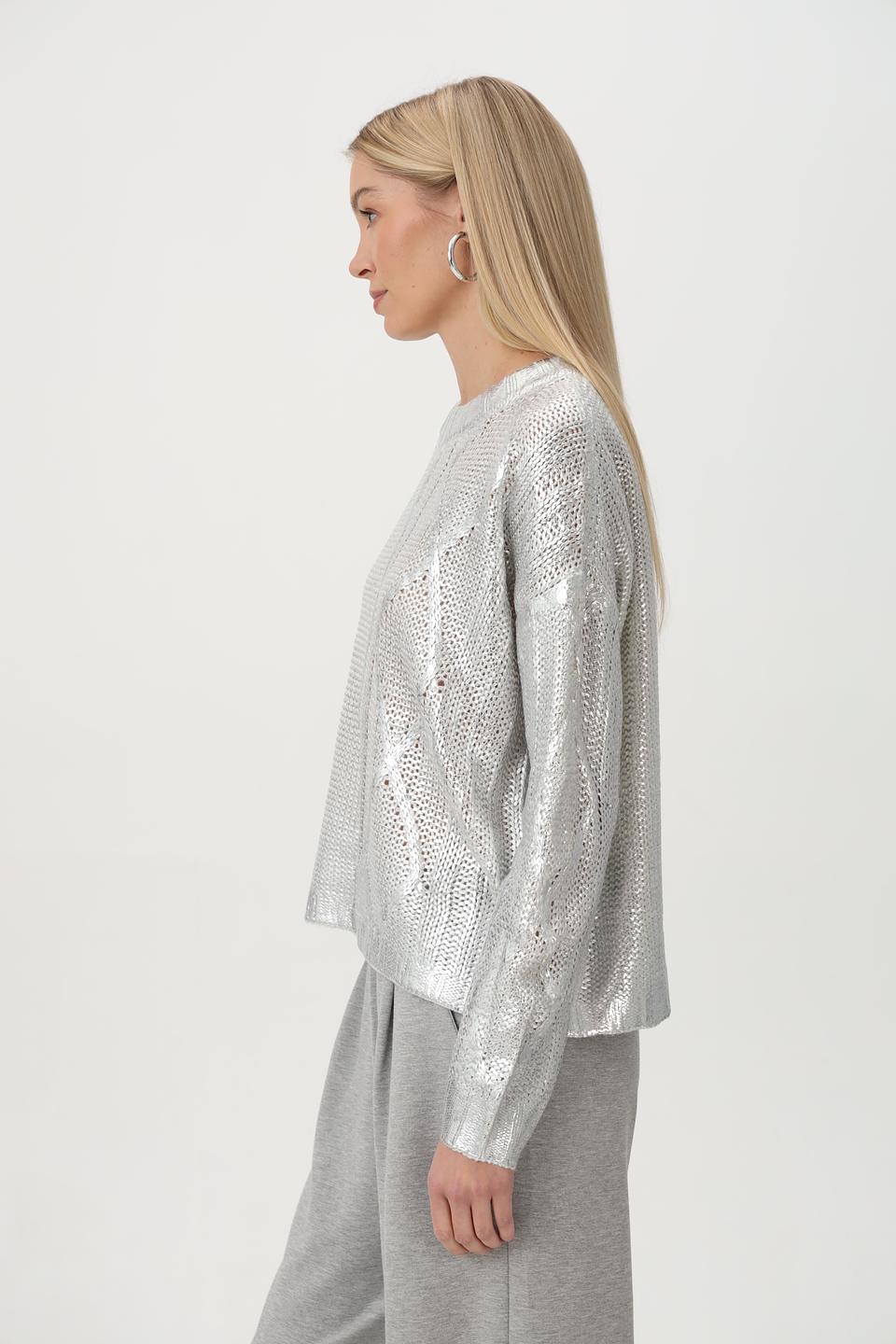 Пуловер Tuzzi серебристый с ажурным узором