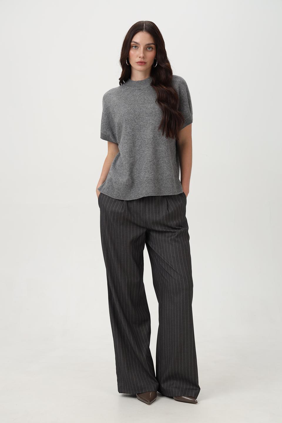 Пуловер Oui серый с коротким рукавом