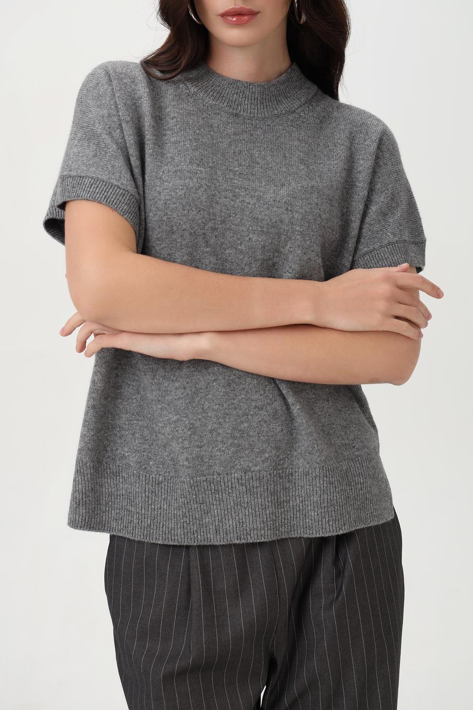 Пуловер Oui серый с коротким рукавом