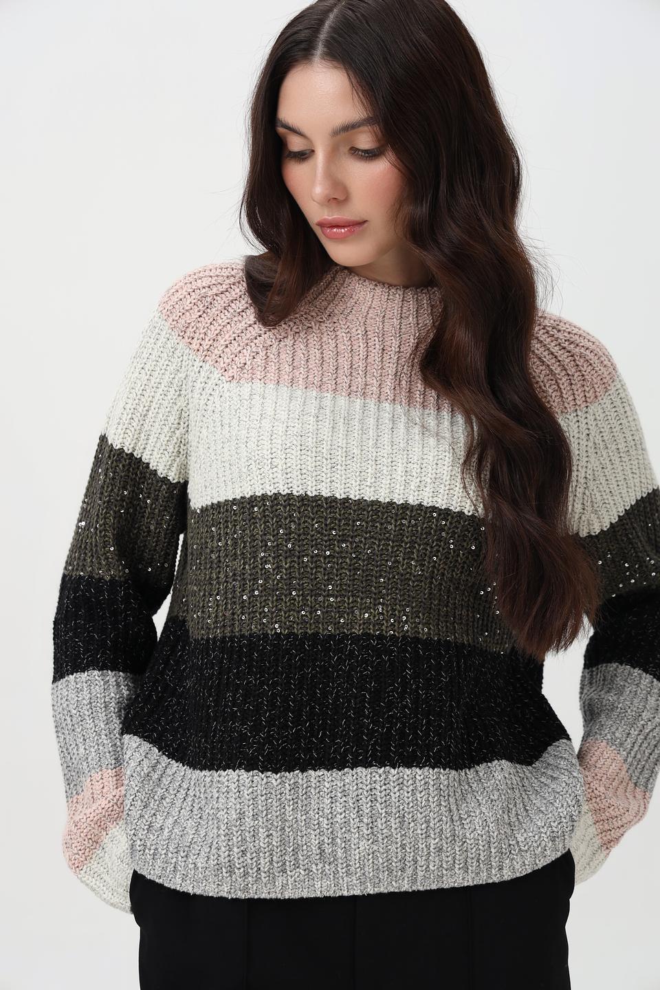 Пуловер Oui в полоску с пайетками