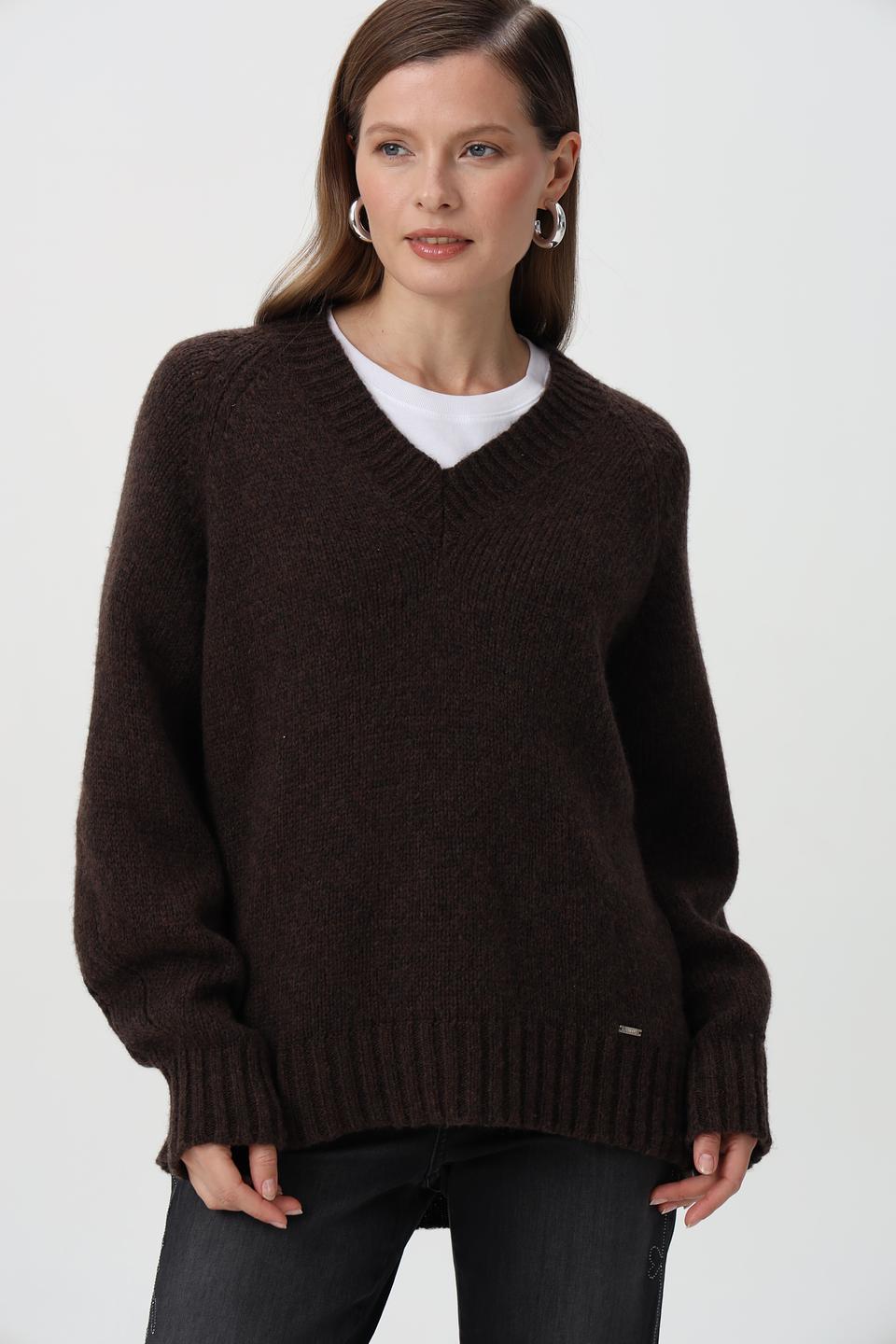 Пуловер Cinque коричневый V-образный